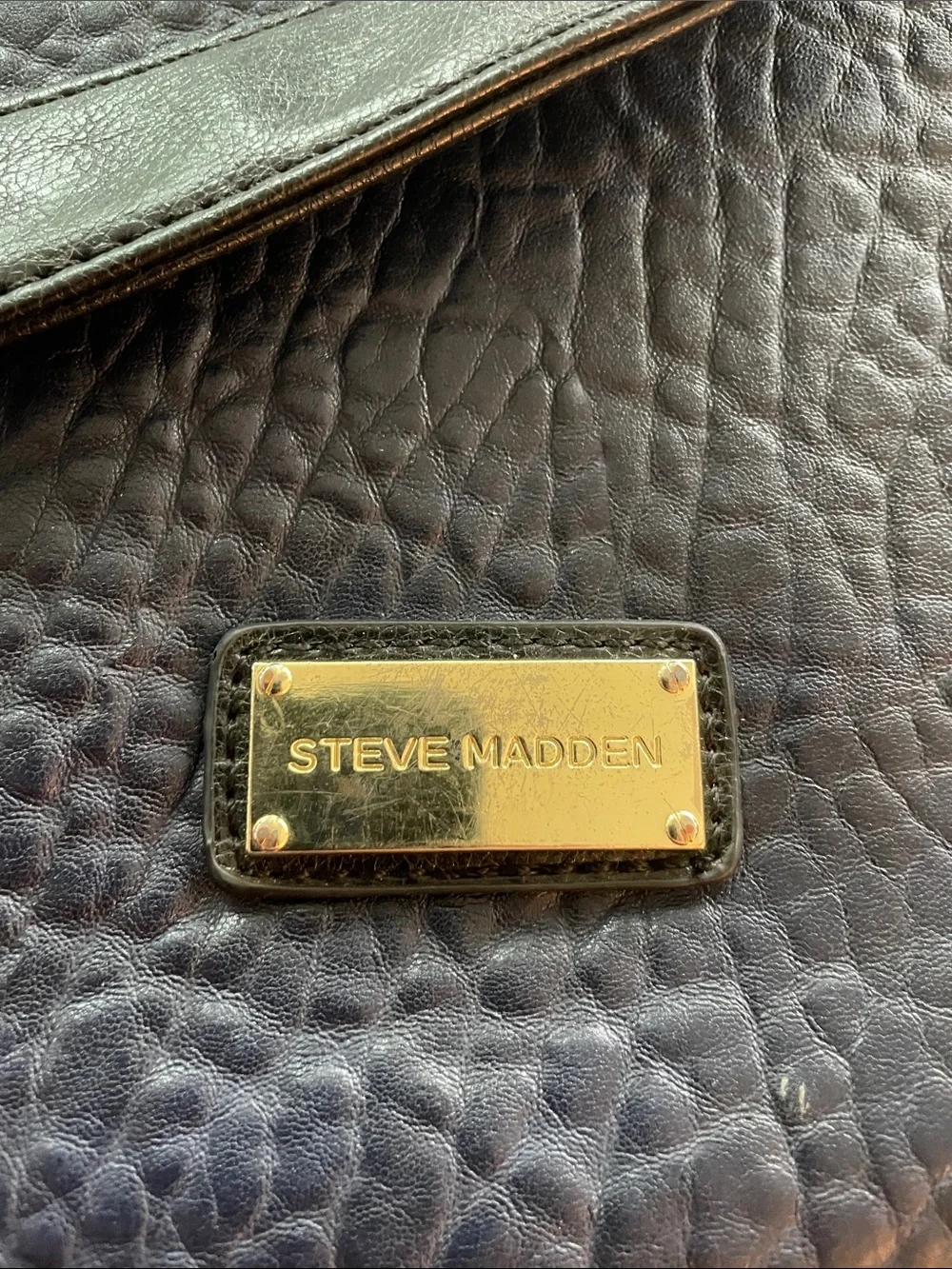Steve Madden Navy Textured Leather Crossbody laptop  bag with Gold Accents